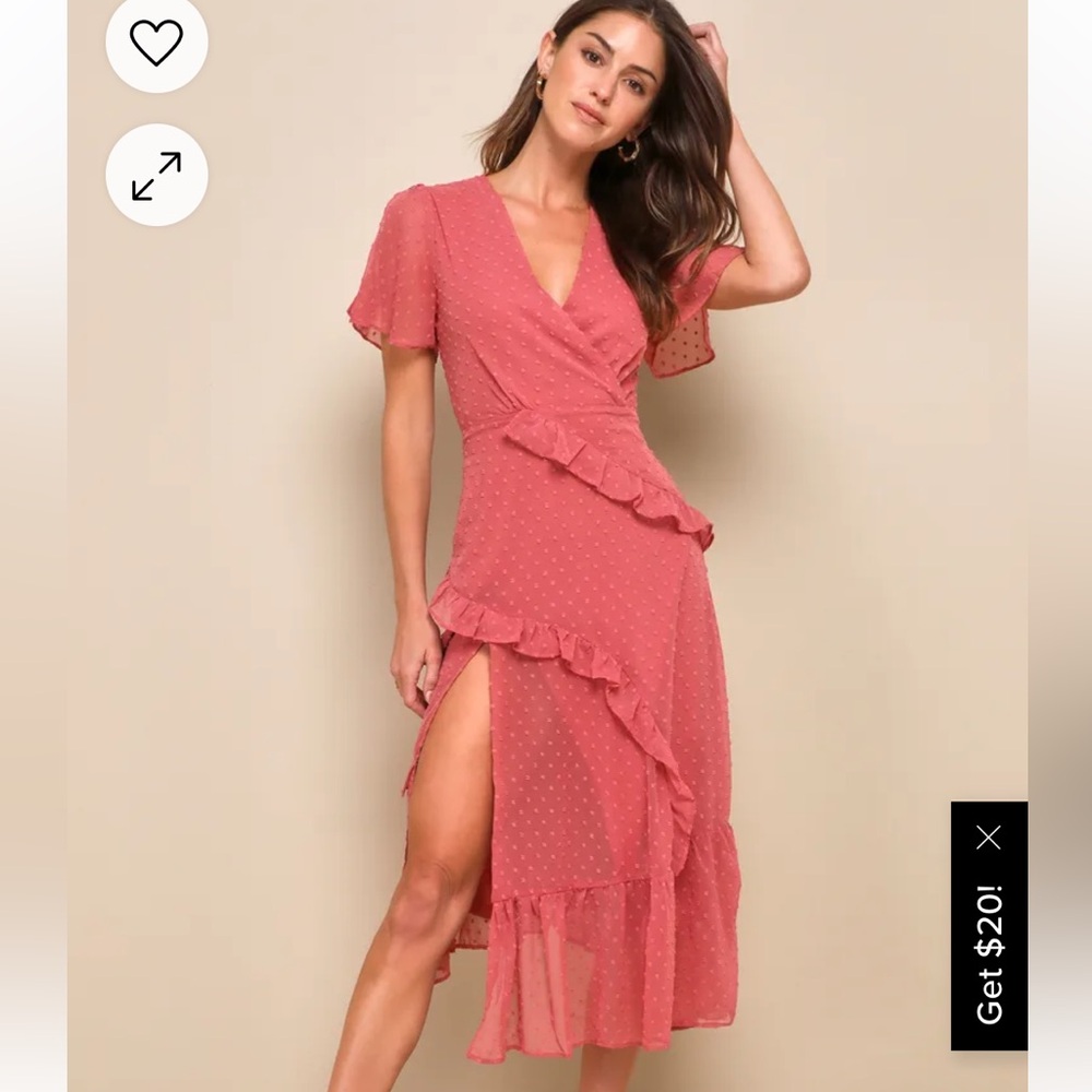 Lulu's Pink Asymmetrical Ruffled Midi Dress